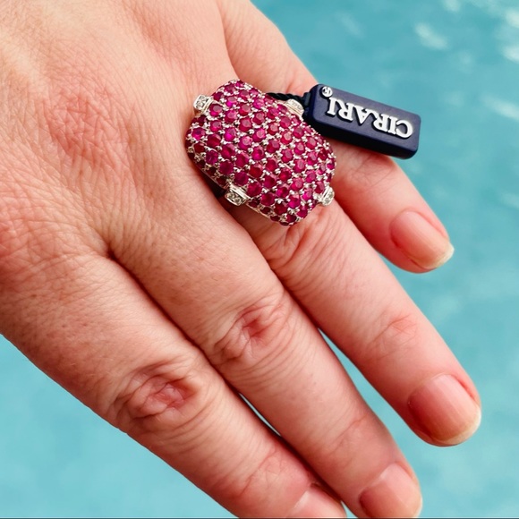 Ruby (natural) and White zircon ring in silver - Picture 8 of 12